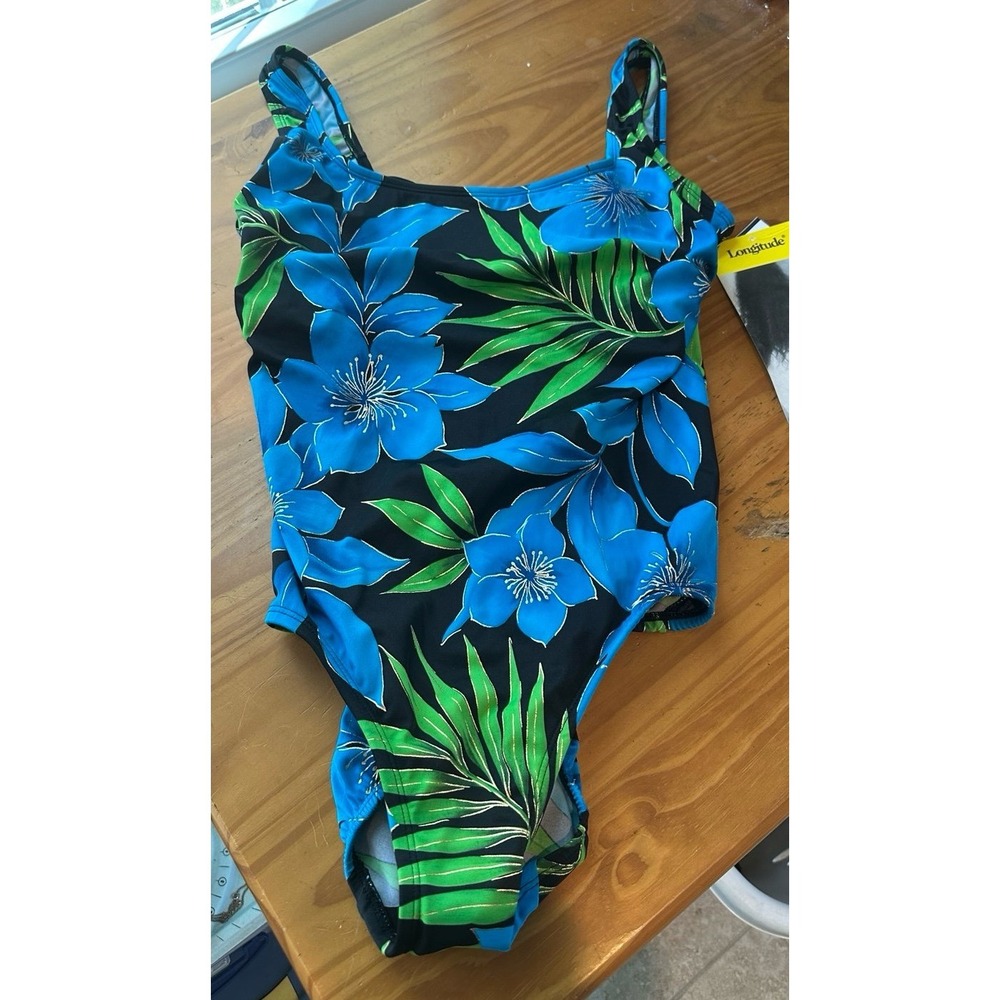 New Longitude Women's Swimsuit Sz 12 Blue Floral one piece NWT
